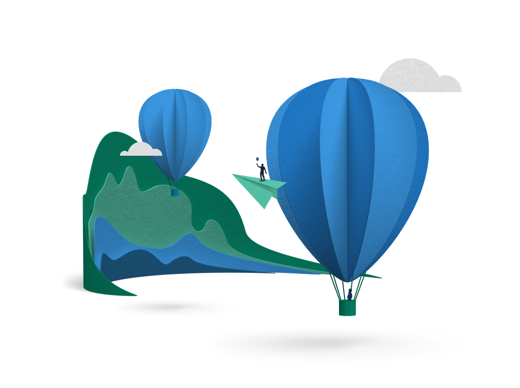Hot air balloon with curved mounatin