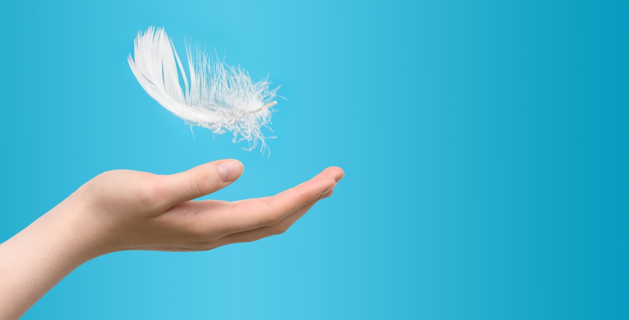 Feather falling into someone's hand