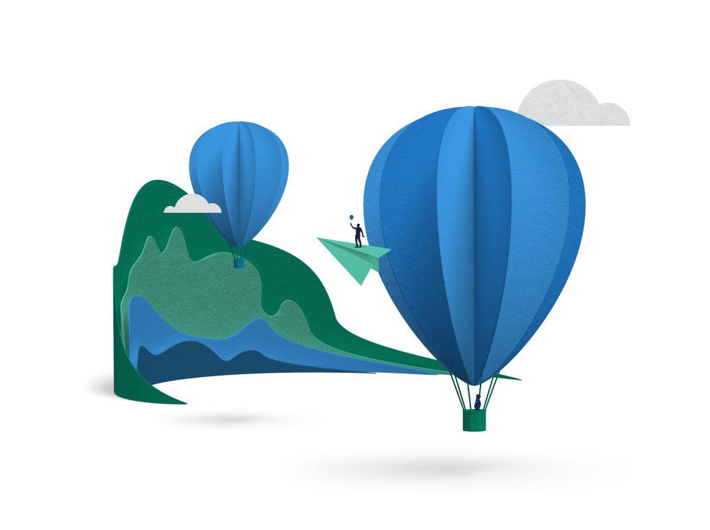 Hot air balloon with curved mounatin